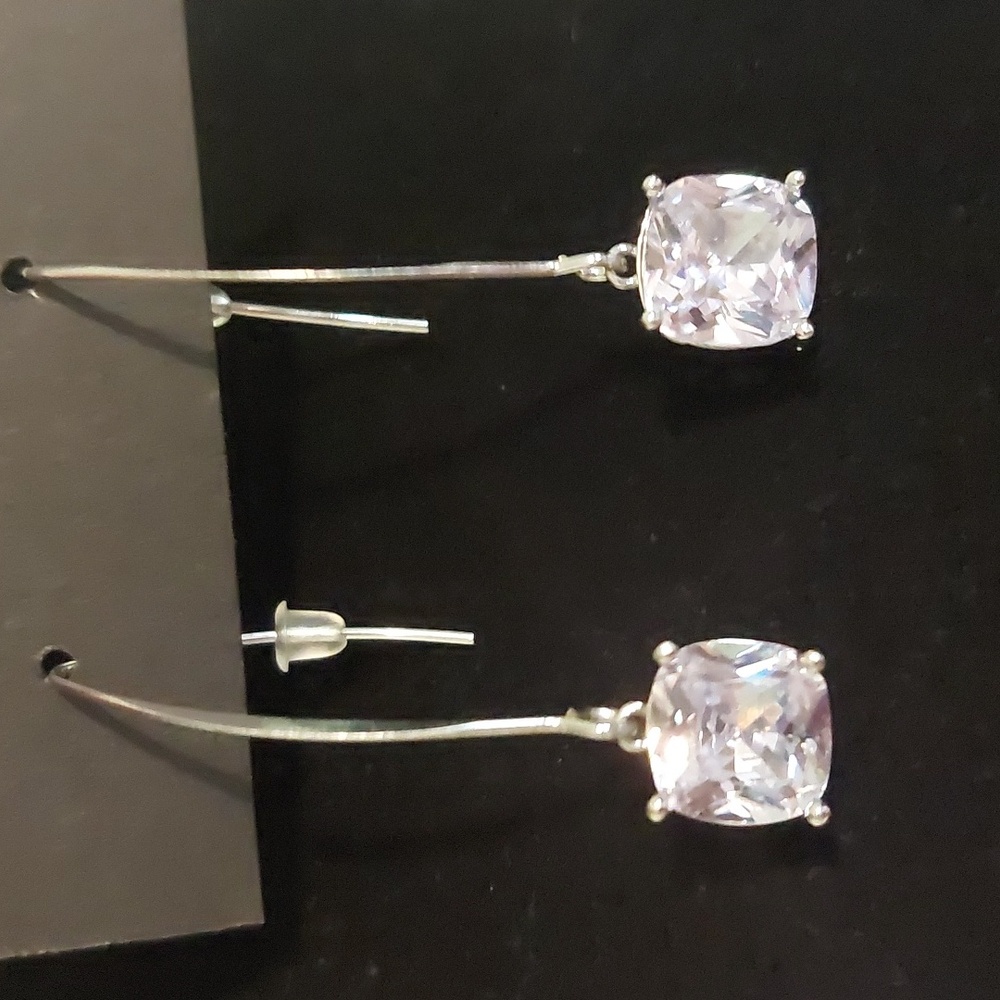 Silver Toned Clear Faux Diamond Threader Hook Earrings